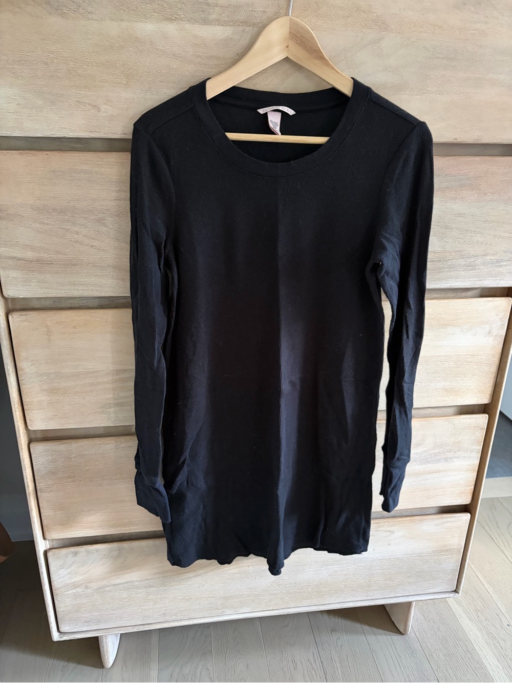 Victoria's Secret Black Long-Sleeve Crewneck Pajama Dress Nightie